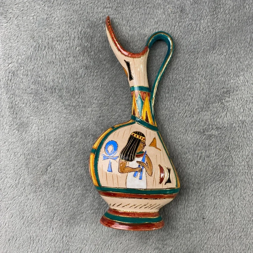 VTG‎ S Volpi Deruta Italian Ceramic Egyptian Pitcher Jug 1940'sHand Painted RARE